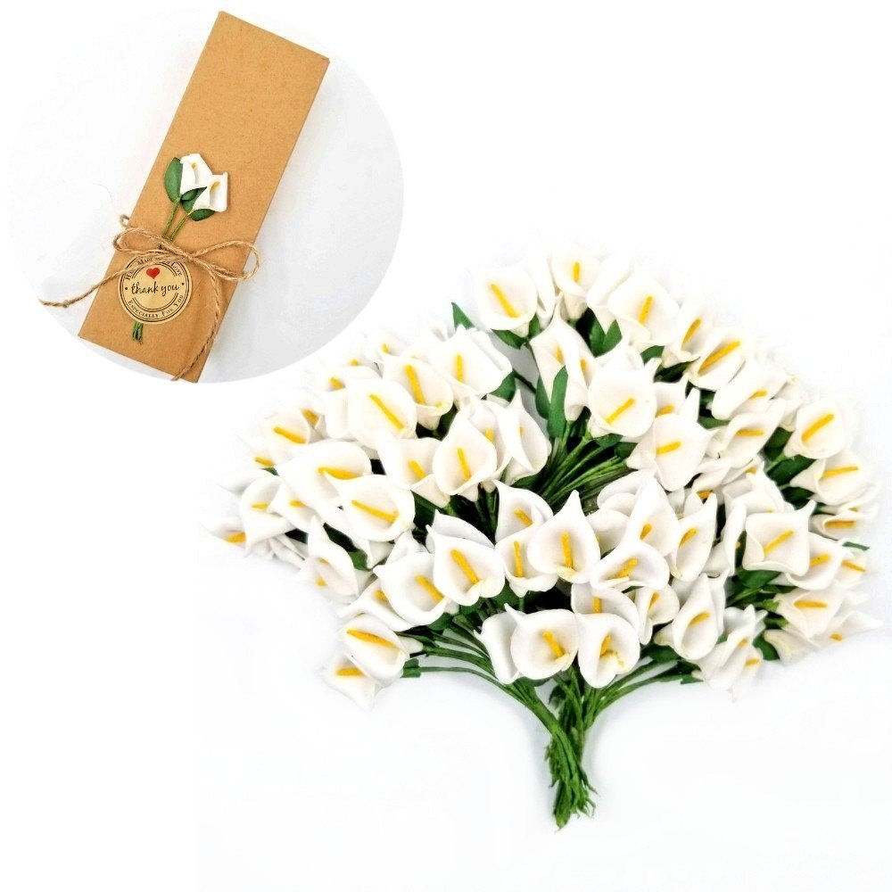 144 weiße Calla-Lilien, kleine künstliche Blumen für Geschenkbox-Dekor – JZK