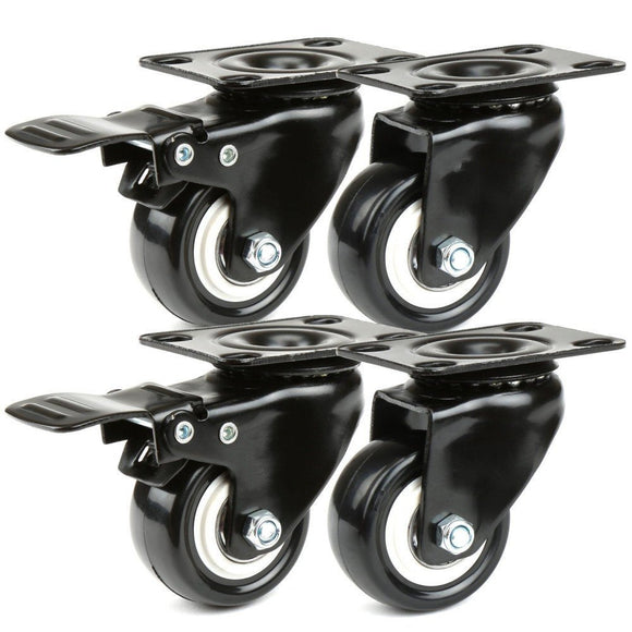 14x Black Rubber wheels Diameter 50mm 2 wheels with brakes + 2 wheels no brakes