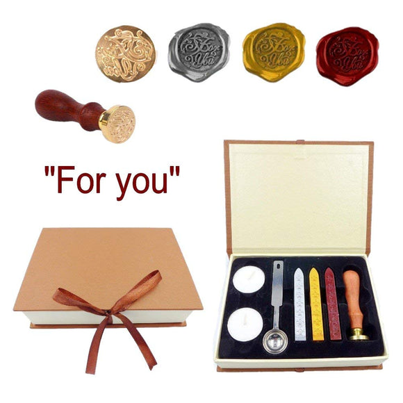 Wax Seal kit: Stamp + Sealing Wax Sticks + Tea Lights + Spoon + Gift Box, Retro Vintage Sealing Set