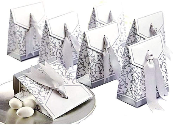 50 Silver wedding favour box paper small gift box for wedding birthday baby shower christening