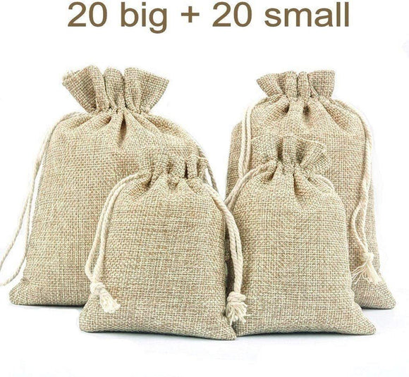 40 x sacs de faveur de fête en toile de jute Vintage petits sacs à cordon pour bonbons bijoux cadeau fleur sèche