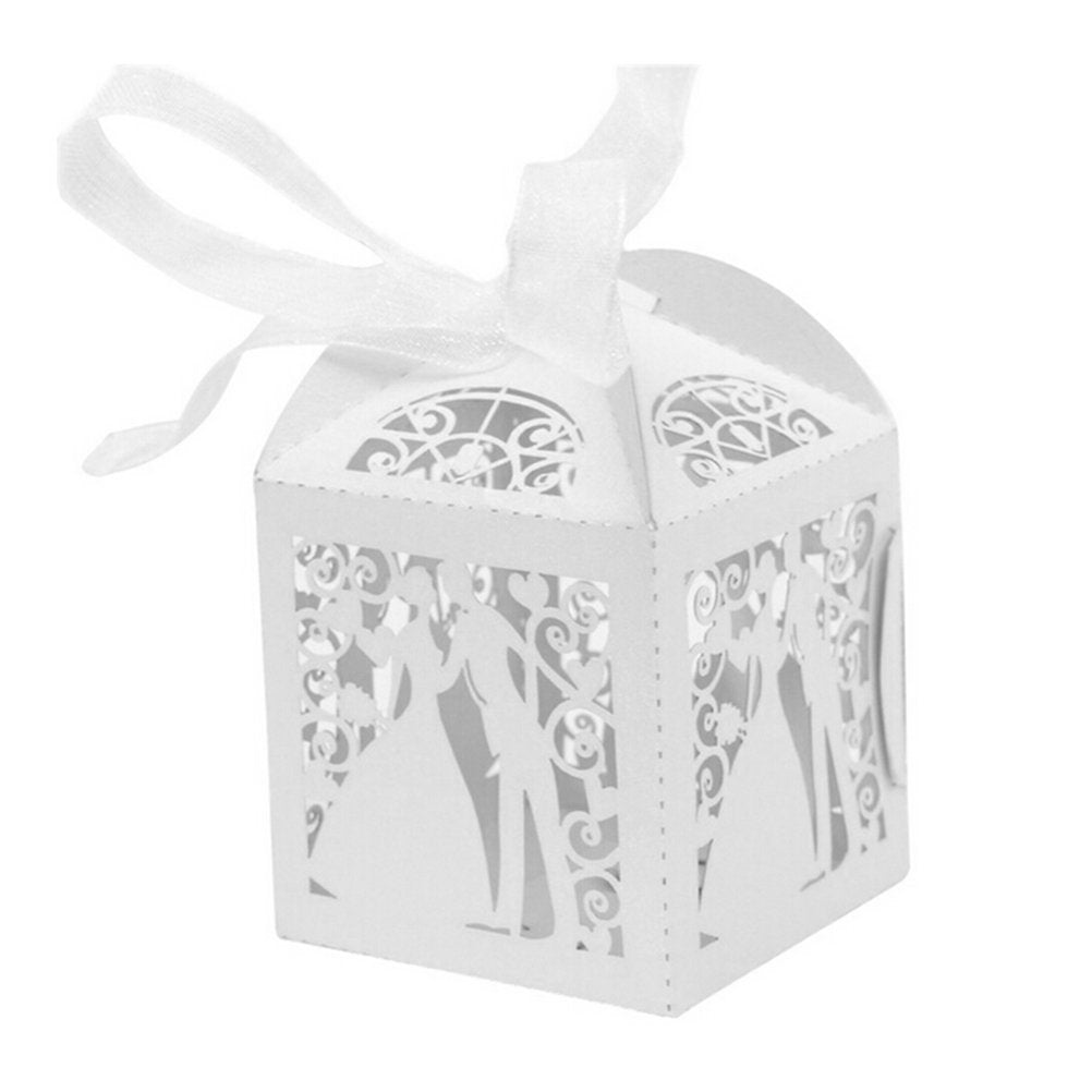 50x Pearly white paper gift boxes for wedding candies banquet birthday JZK