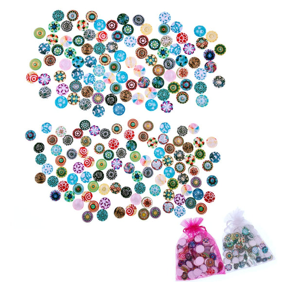 180 x cabochons imprimés en mosaïque ronde mixte 12 mm, dôme à dos plat de 14 mm demi-rond pour la fabrication de bijoux