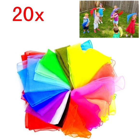 20 Multi colour soft organza silk square dance juggling scarves for kids girls party activities