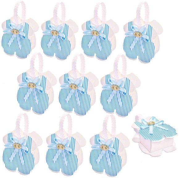 24 x blaue Baby-Strampler-Geschenkboxen, kleine Süßigkeiten-Boxen, Geschenk für Jungen, Babyparty, kleiner Junge, Geburtstag
