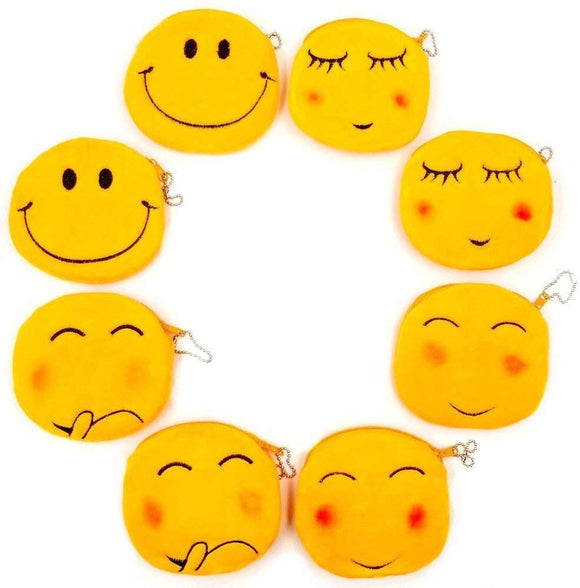 8 x Plush Emoji Coin Purse 11 cm Small Pouch Velvet Zipped Emoticon Bag Birthday Gift for Kids