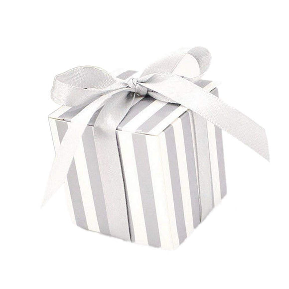 50 x Silver stripe party wedding favour boxes gift box sweets confetti jewelry birthday baby shower