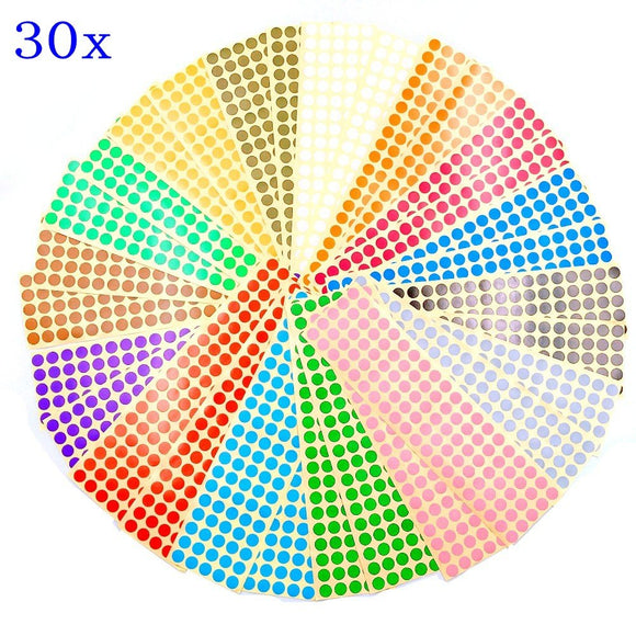 Étiquettes autocollantes à petits points ronds, 10mm, 15 couleurs, codage couleur, marquage collant, 30 feuilles