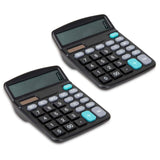 2x Black 12 Digit Desk Calculator Large Screen Display Dual Power Solar & Battery Desktop Calculator