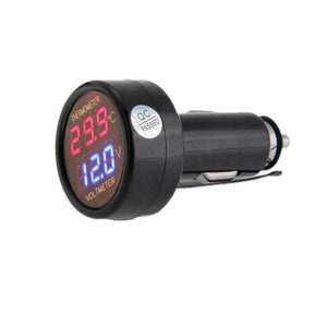 2 in 1 car truck bus voltmeter & thermometer display, 12v 24v battery voltage temperature meter