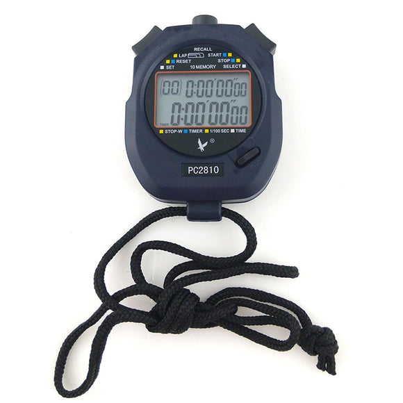 Professional Digital Sport Stopwatch Timer 2 Rows 10 Memory Countdown Alarm battery+hang rope PC2810