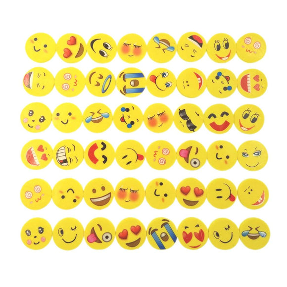 48 x Novelty erasers smile laughing shy emoji rubbers cute gifts for kids party occasion festival