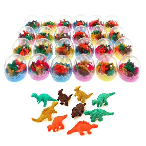 24 œufs de dinosaure avec petit jouet de dinosaure en caoutchouc, mini gomme pour fête d'enfants, cadeau de remplissage