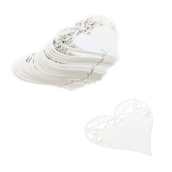 100 x Coeur blanc nacré sur verre à vin carte nominative décoration numéro de table