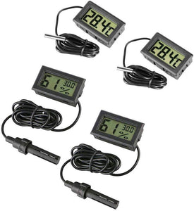 4 x Small digital aquarium thermometer hygrometer with probe & battery, water temperature gauge