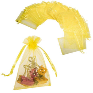 50x Yellow organza bags party favour confetti bags small gift 12x9 cm wedding birthday baby shower