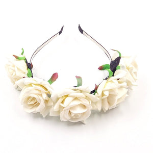 Wedding flower girl bridesmaid bride rose flower tiara headband children and adult hairband, white