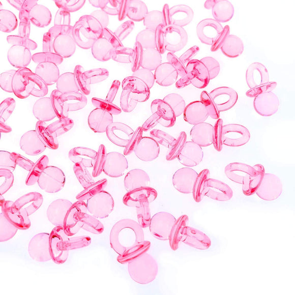 100 x rosa Mini-Schnuller, Schnuller, Acryl, Schnuller, Tischstreuer, Konfetti, Party-Dekorationszubehör