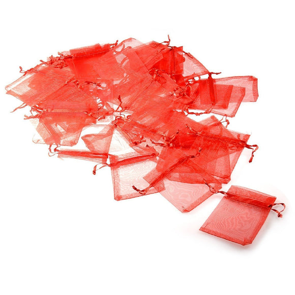 50x rote Organzasäckchen Partygeschenk Konfetti kleines Geschenk 7x9 cm, für Süßigkeiten, Schmuck, Perlen, Trockenblumen