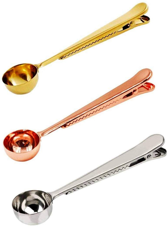 3 x Kaffee-Messlöffel aus Edelstahl mit Beutelverschluss-Clip, Kaffee-Clip-Löffel für Kaffee, Tee
