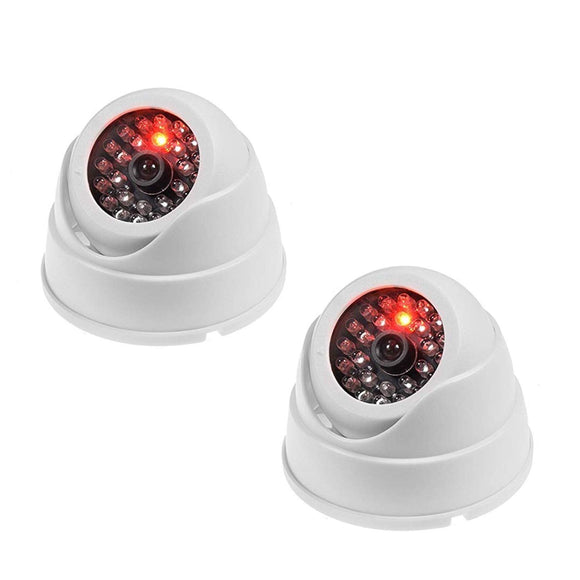2 gefälschte Überwachungs-Sicherheits-CCTV-Kuppelkameras mit blinkenden LEDs. Echte Nachahmung der Heimsicherheit