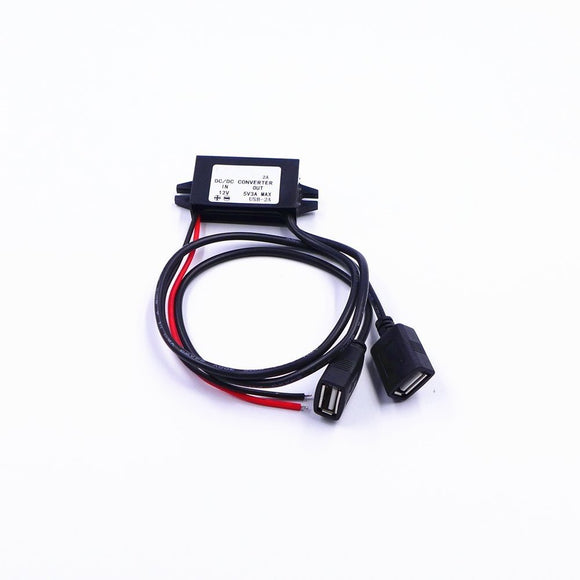 DC 12V to 5V 3A Car Voltage Converter w/ Dual USB Adapter Connectors for phone charging audio radio