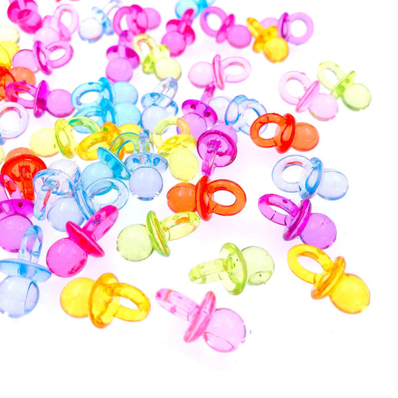 100 Mini Dummy Pacifier Acrylic Soothers, Table Scatter Confetti Party Favour Decoration Accessories