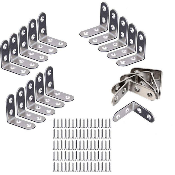 20 x Stainless Steel Brackets 40 x 40mm Right Angle Bracket Corner Brace Fastener with 80pcs Screws