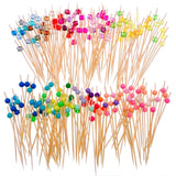 200 Cocktailspieße aus Bambusholz mit bunten Acrylperlen, 12 cm lang, Zahnstocher, Party-Knabbereien, Tapas