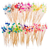 200 Bamboo Wooden Cocktail Stick with Colourful Acrylic Bead 12cm Long Toothpick Party Nibbles Tapas