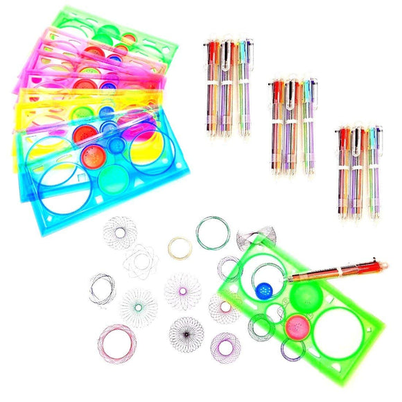 Set reusable plastic drawing Spirograph, 10 pcs Spirograph ruler + 10 pcs multicolour ballpoint pen