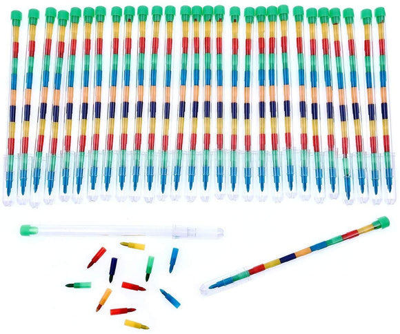 30 x mehrfarbige, stapelbare Buntstifte, Bleistift-Pop-Buntstifte für Kinder, Partygeschenke, Mitgebsel