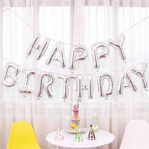 Sliver letters Happy Birthday foil balloons banner bunting for children adult party decoration