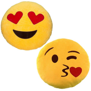 2 x Stuffed plush Emoji cushion blow kiss + Emoji cushion love heart eyes, 32cm 12" Emoji pillow