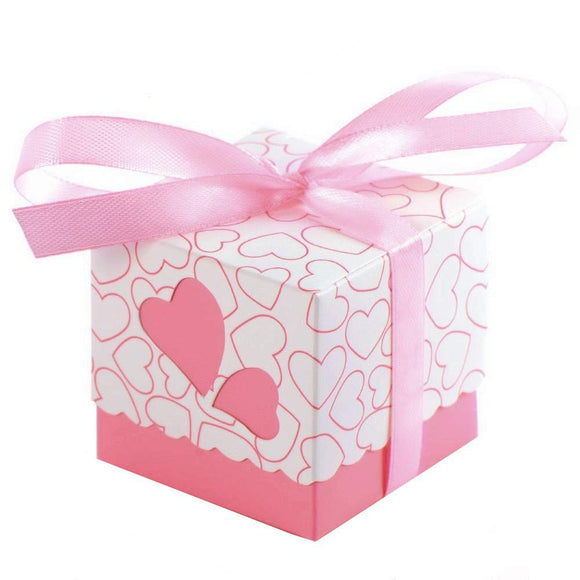 50 Pink Heart Wedding Favour Box Sweet Box Gift Box for Wedding Birthday Baby Graduation Party