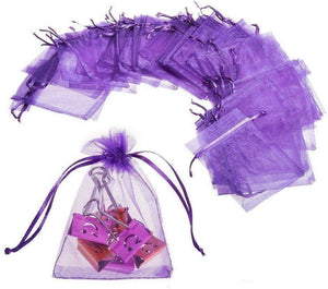 50 x Purple Organza Party Favour Bags Confetti Sweets Bag 12x9 cm Small Drawstring Bags for Wedding