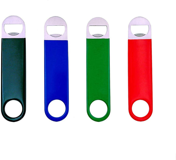 4 x rutschfester Gummigriff, Edelstahl, Barblade-Bierflaschenöffner, Bar Blade Speed ​​Opener
