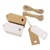100 weiße und 100 braune Herz-Geschenkanhänger aus Kraftpapier + 40 m Juteschnur, Preis-Gepäckanhänger