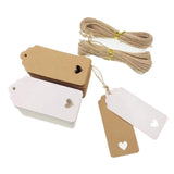 100 White & 100 Brown Heart Kraft Paper Gift Tags + 40M Jute Twine String, Price Luggage Tags