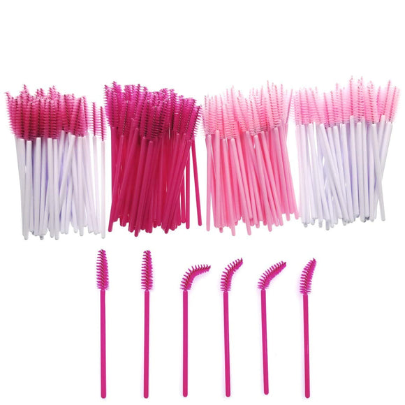 200 x Plastic disposable pink mascara applicator wands eyelash brushes for eyebrow wand lash brow