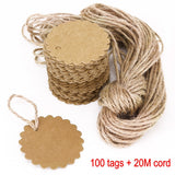 100 paper gift tags kraft paper+20m jute string price tags luggage gift labels birthday kraft card