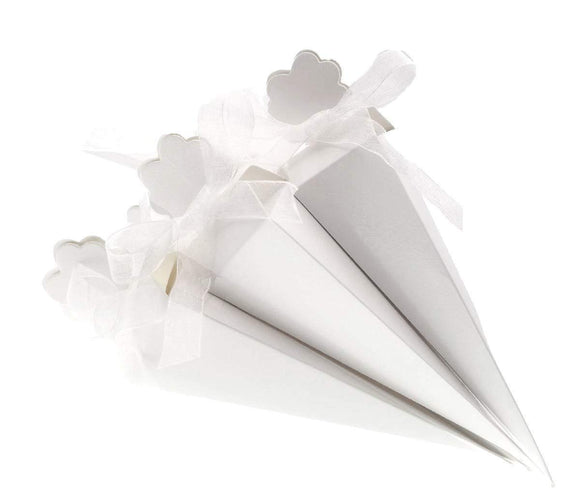 50 x weiße Kegel-Konfetti-Boxen für Hochzeit, Geburtstag, Abschlussfeier