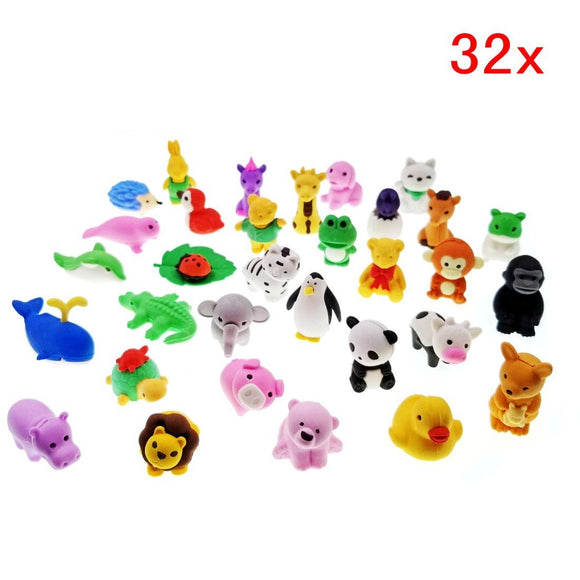 32 mini gommes à crayons en caoutchouc pour jouets animaux détachables