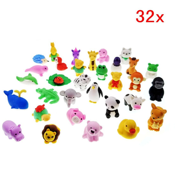 32 Detachable mini rubber animal toy  pencil eraser set