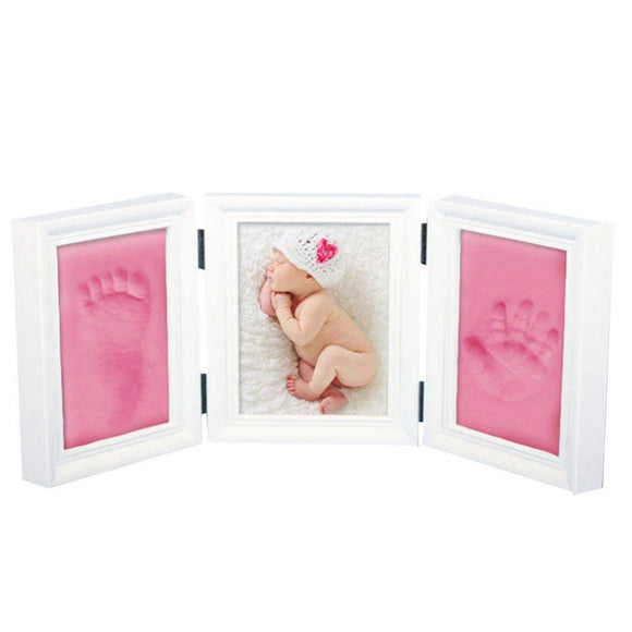 JZK Pink Clay Handprint Footprint Picture Frame kit Clay photo Frames Girls Boys Baby Shower Gift