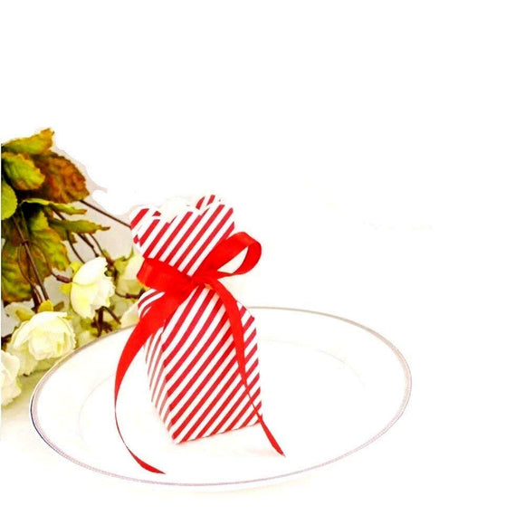 50 x Boîte en papier blanc à rayures rouges pour mariage, fête prénatale, baptême, bonbons
