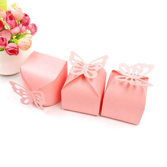 50 x Coffret cadeau papillon rose nacré pour fête de mariage