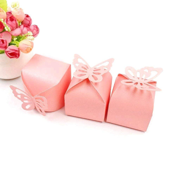 50 x Pearly pink Butterfly Party Wedding Boxes Gift Box