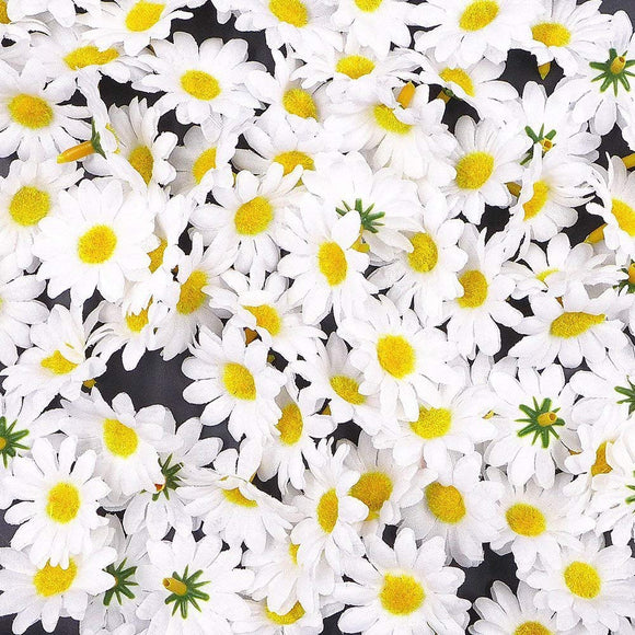 100 x künstliche weiße Gänseblümchen aus Stoff, Köpfe, Party, Hochzeit, Tischdekoration