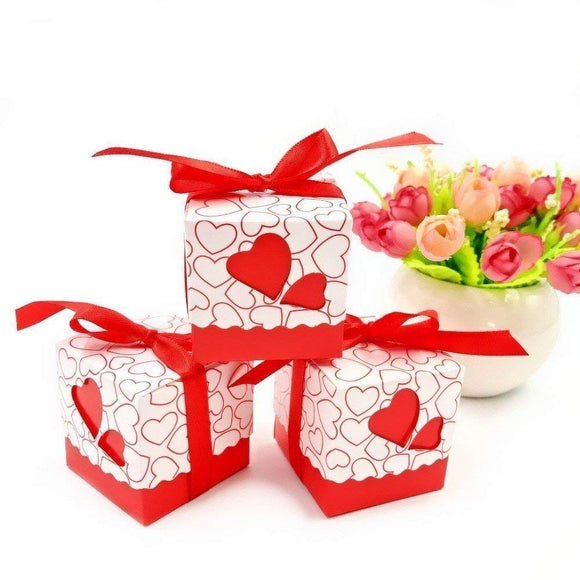 Boîte à dragées de mariage en forme de cœur rouge, boîte à bonbons, coffret cadeau pour mariage, anniversaire, réception-cadeau pour bébé, baptême, 50 pièces